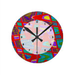 Colorful red pop art wallclock