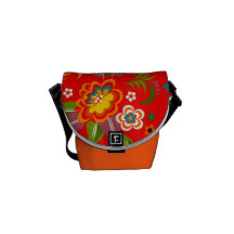 Colorful Red Vintage Floral Vector Messenger Bag