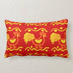 Colorful Red Yellow Orange Rooster Chicken Design Throw Pillow