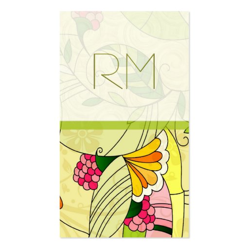 Colorful Retro Abstract Floral Collage Business Card Template (front side)