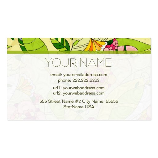 Colorful Retro Abstract Floral Collage Business Card Template (back side)
