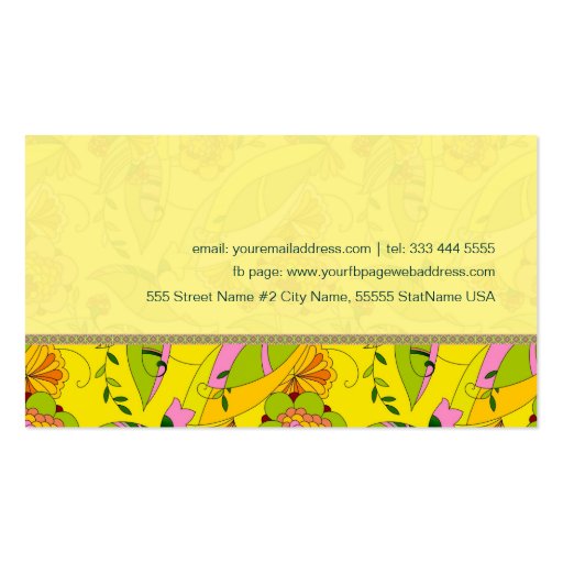 Colorful Retro Art Deco Floral Collage Business Cards (back side)