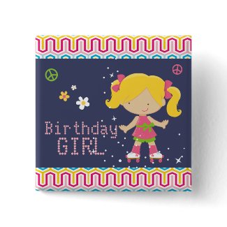 Colorful Retro Blonde Roller Skating Birthday Pin