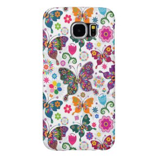Colorful Retro Butterflies And Flowers Pattern Samsung Galaxy S6 Cases