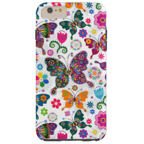 Colorful Retro Butterflies And Flowers Pattern Tough iPhone 6 Plus Case