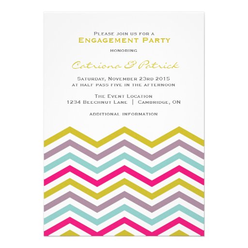 Colorful Retro Chevron Engagement Party Invitation