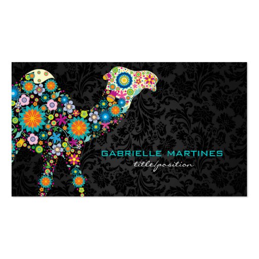 Colorful Retro Floral Camel & Black Damasks Business Card