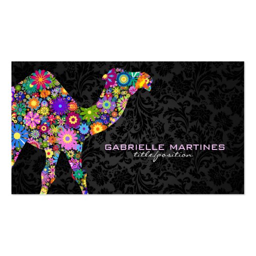 Colorful Retro Floral Camel & Black Damasks Business Card (front side)