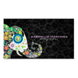 Colorful Retro Floral Elephant & Black Damasks business cards