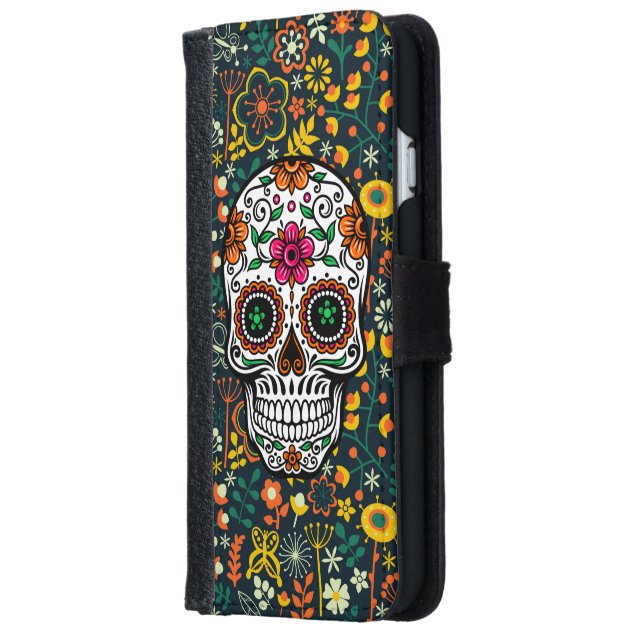 Colorful Retro Floral Sugar Skull iPhone 6 Wallet Case