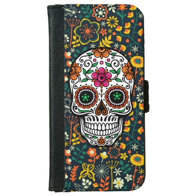 Colorful Retro Floral Sugar Skull iPhone 6 Wallet Case