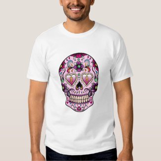 Colorful Retro Floral Sugar Skull Pink Tint Shirt