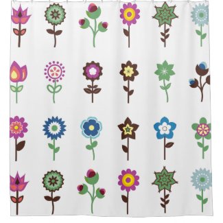 Colorful Retro Flowers Cute Illustration Shower Curtain