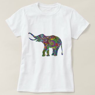 Colorful Retro Flowers Elephant 2 Tee Shirts