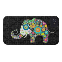 Colorful Retro Flowers Elephant Design iPhone 4 Covers