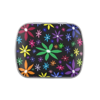 Colorful Retro Flowers on Black