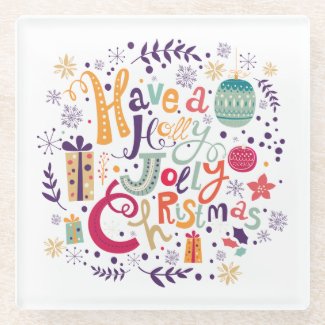 Colorful Retro Jolly Christmas Design Glass Coaster