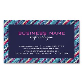 Colorful Retro Stripes Glitter Pattern 2 Blue Tint Magnetic Business Cards (Pack Of 25)