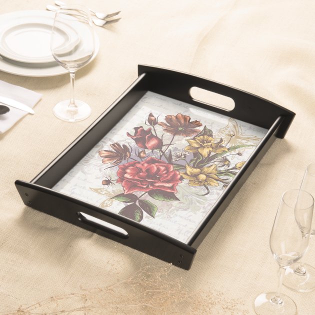 Colorful Romantic Vintage Flowers Design Food Trays