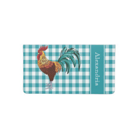 Colorful Rooster and Teal Gingham Checkbook Cover