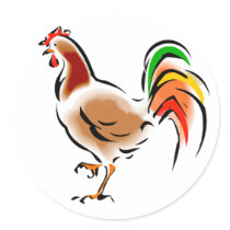 Colorful Rooster Round Sticker