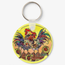 COLORFUL ROOSTERS by SHARON SHARPE keychains