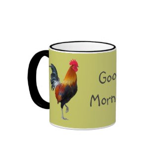 Colorful Roosters &quot;Good Morning&quot; Coffee Mug