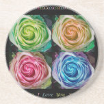 Colorful Rose Spirals With Love Coaster