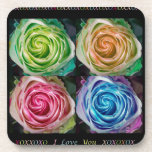 Colorful Rose Spirals With Love Drink Coaster