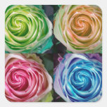 Colorful Rose Spirals With Love Square Stickers