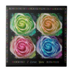 Colorful Rose Spirals With Love Tile