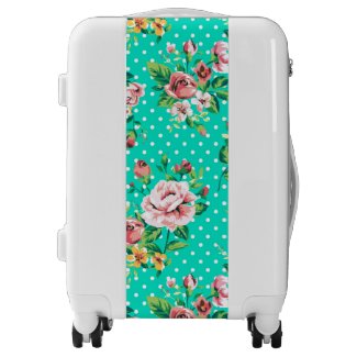 Colorful Roses And White Polka Dot Luggage