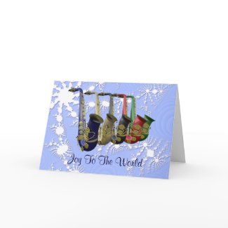 Colorful Saxophones Snow Flakes Christmas Card