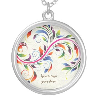 Colorful scroll leaf, ecru floral silver necklace necklace