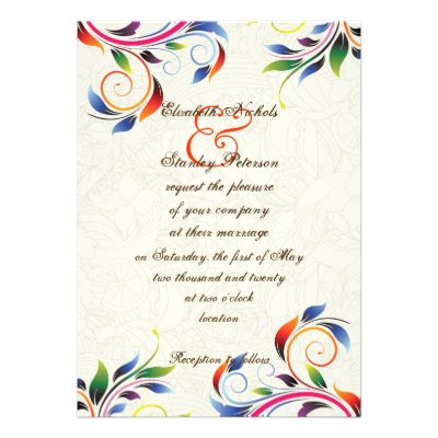 Colorful scroll leaf on ecru wedding invitation