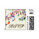Colorful scroll leaf on ecru wedding RSVP stamp