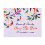 Colorful scroll leaf purple wedding Save the Date Post Cards