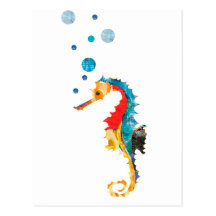 Colorful Sea Horse with Bubbles SeaHorse Post Cards