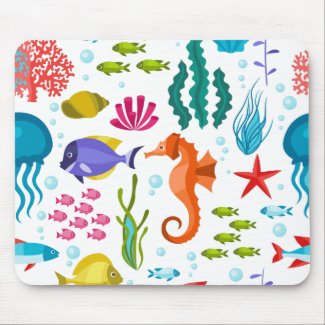 Colorful sea-life illustration mouse pad