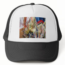Colorful shimmer fringe close up hats