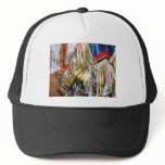 Colorful shimmer fringe close up hats