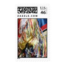 Colorful shimmer fringe close up postage