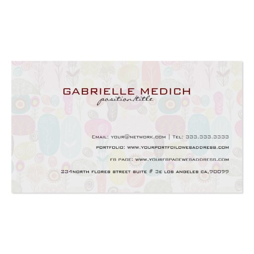 Colorful Simple Hand Drawn Retro Flowers-Monograme Business Card Template (back side)