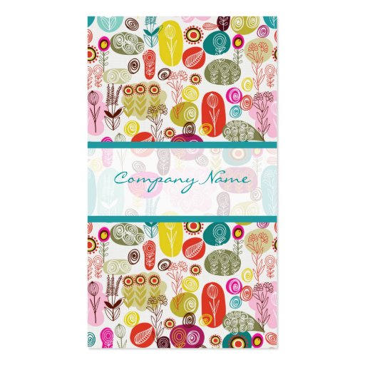 Colorful Simple Hand Drawn Retro Flowers Pattern 3 Business Cards (front side)