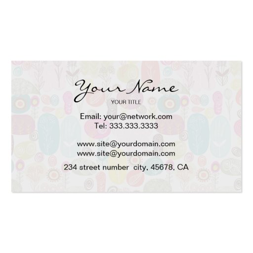 Colorful Simple Hand Drawn Retro Flowers Pattern 3 Business Cards (back side)