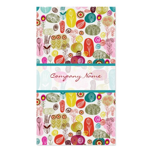 Colorful Simple Hand Drawn Retro Flowers Pattern 3 Business Card Template (front side)