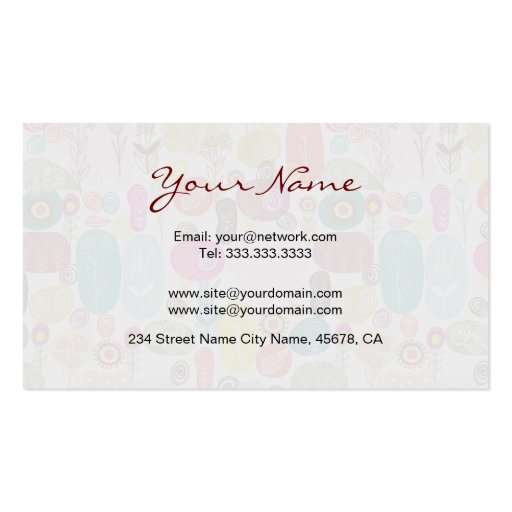 Colorful Simple Hand Drawn Retro Flowers Pattern 3 Business Card Template (back side)