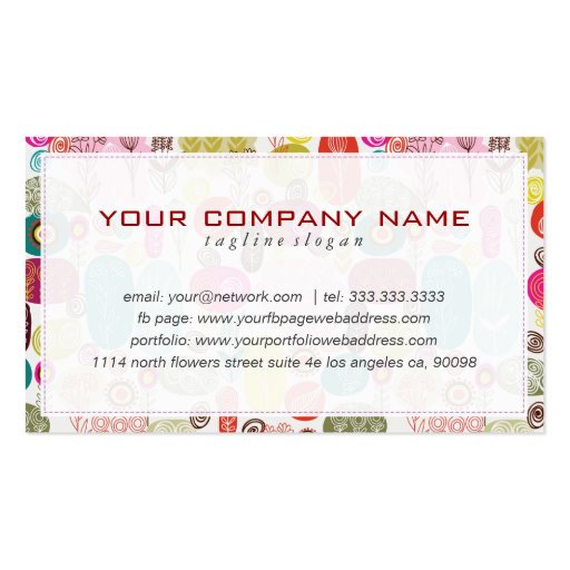 Colorful Simple Hand Drawn Retro Flowers Pattern 4 Business Cards (back side)