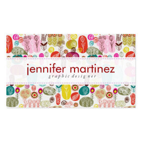 Colorful Simple Hand Drawn Retro Flowers Pattern 4 Double-Sided Standard Business Cards (Pack Of 100)