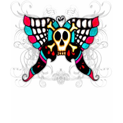 Colourful Skull Butterfly and Vines T-shirt by psychozen. Tattoo inspired skull with butterfly wings.